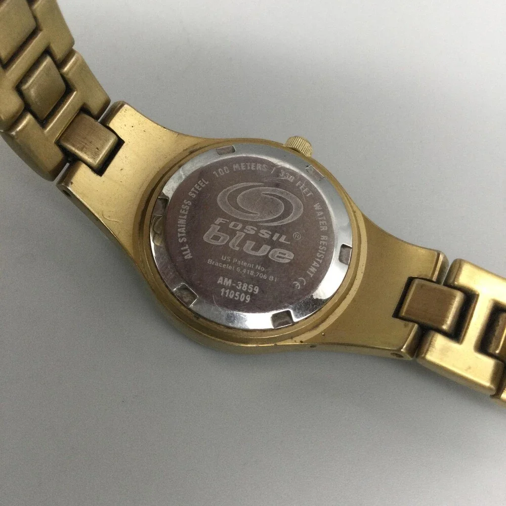 Fossil AM-3859 Womens Watch 25mm White MOP Dial Gold Tone Date New Battery 6